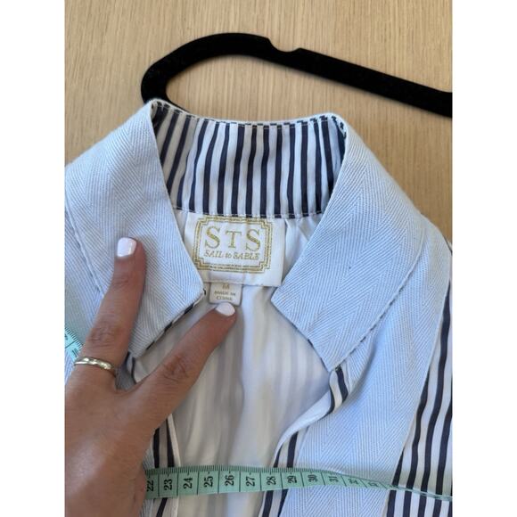 STS Woven Band Collar Split V-Neck Sleeveless Contrast Trim Tunic Shift Dress M - Picture 12 of 13